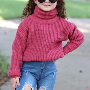 KIDS PINK TURTLENECK KNITTED SWEATER